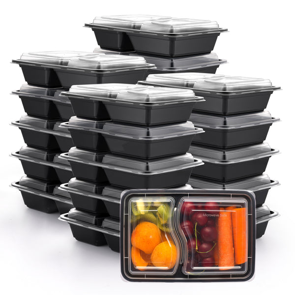 28 oz - 3 Compartment Reusable Meal Prep Containers - Microwaveable, Dishwasher and Freezer Safe, BPA-Free, Portion Control and Convenience Food Storage with Lids, Stackable