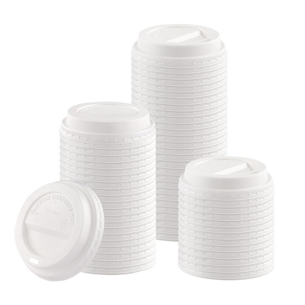 Disposable Plastic Dome Lids for 10, 12, 16, & 20 oz. Paper Hot Coffee Cup - White