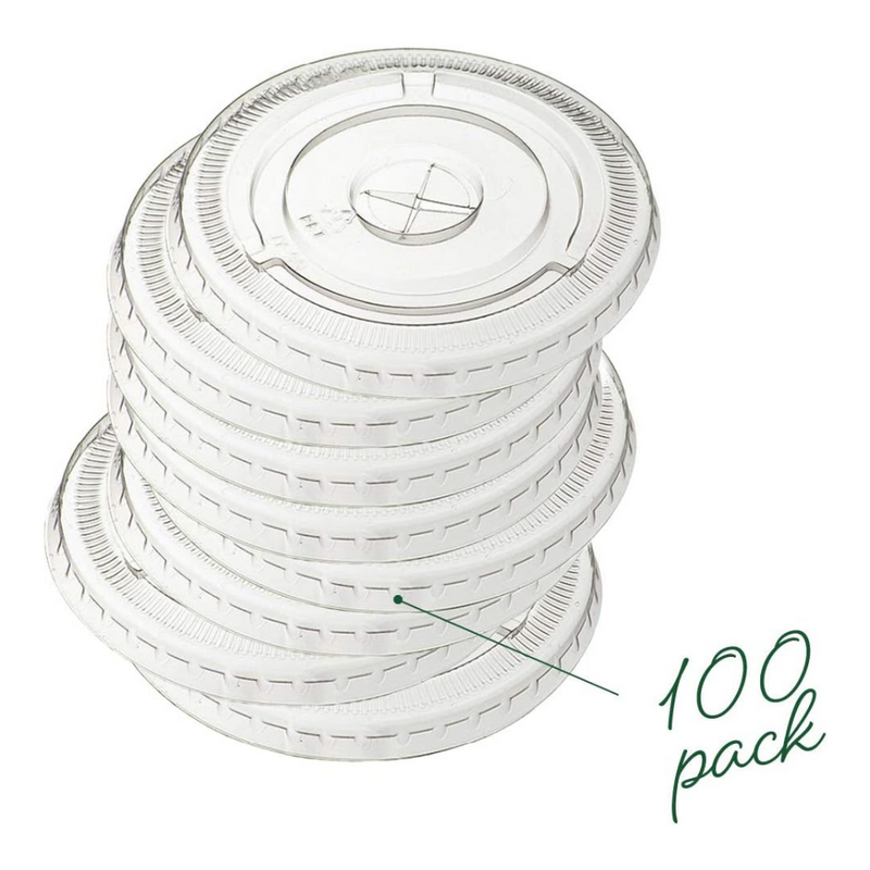 Crystal Clear PET Plastic Flat Lids With Straw Slot for 12, 16, 20 & 24 oz. Milkshake Cups