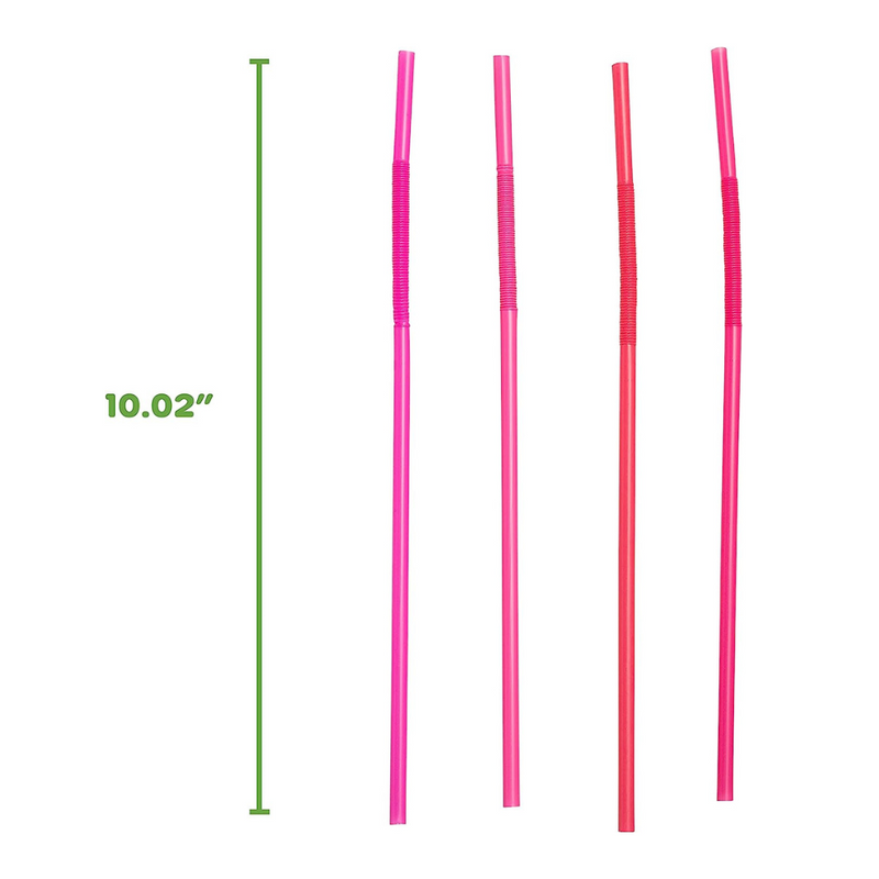 Long Flexible Disposable Plastic Drinking Straws - 10.02" High - Pink