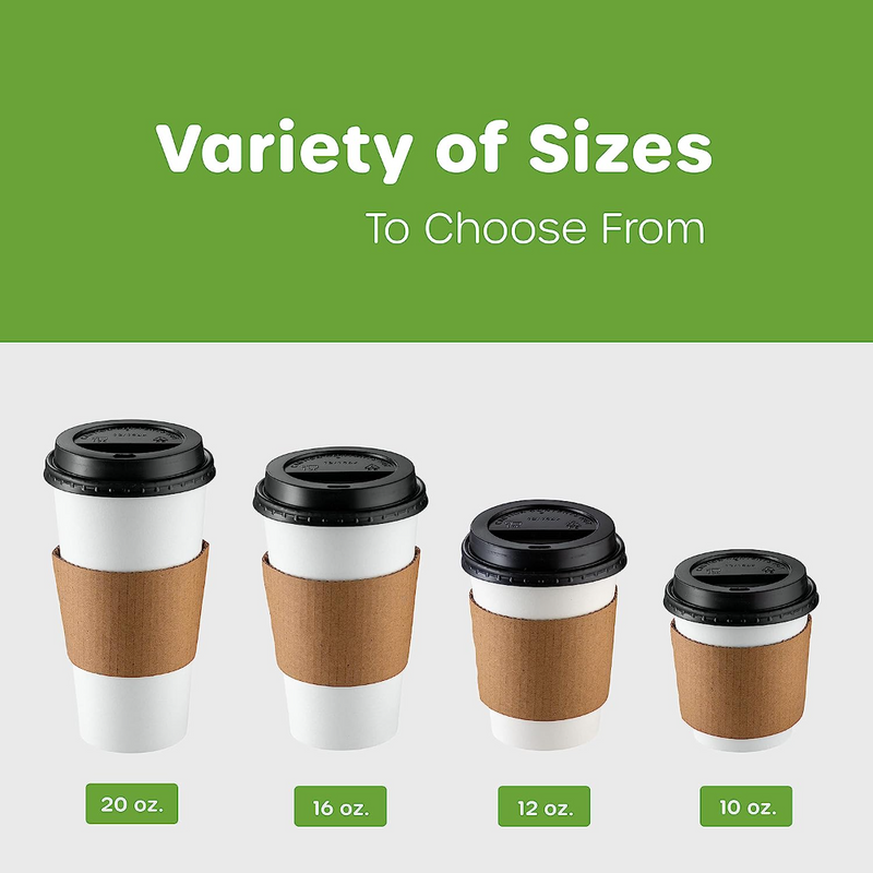 12 oz. Disposable Coffee Cups with Lids, Sleeves, Stirrers - To Go Paper Hot Cups