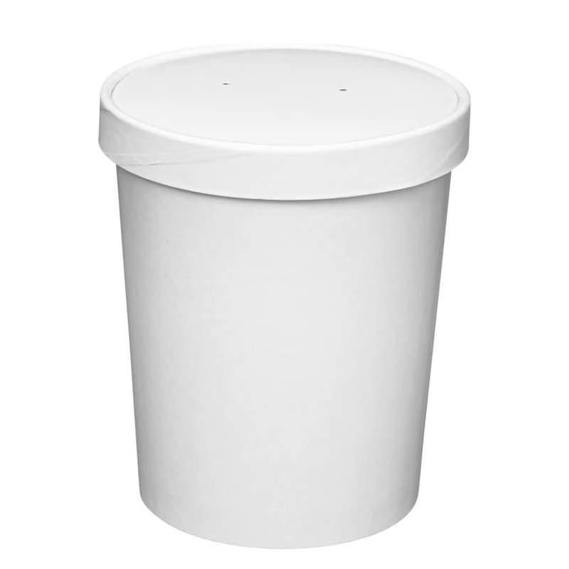 [Case of 200] 32 oz. Paper Food Containers With Vented Lids, To Go Hot Soup Bowls, Disposable Ice Cream Cups, White [ 25 Sets]