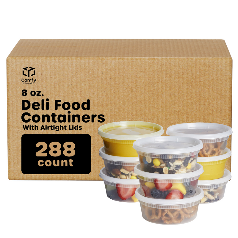 [Case of 288] 8 oz. Deli Food Storage Containers With Airtight Lids - Slime Containers