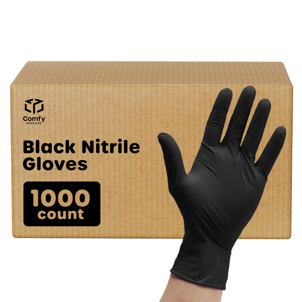 [Case of 1000] Black Nitrile Disposable Gloves 6 Mil. Extra Strength Latex & Powder Free, Textured Fingertips Gloves - Large