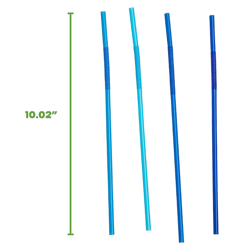 Long Flexible Disposable Plastic Drinking Straws - 10.02" High - Blue