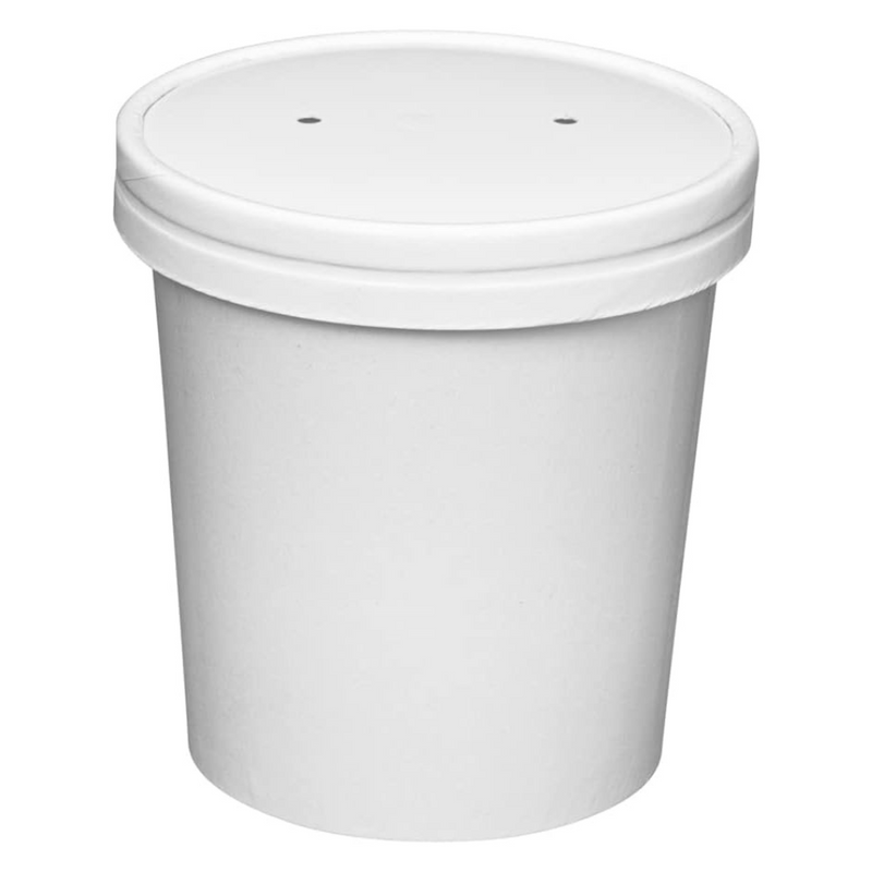 [Case of 250] 16 oz. Paper Food Containers With Vented Lids, To Go Hot Soup Bowls, Disposable Ice Cream Cups, White