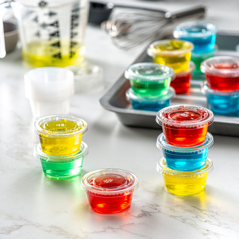 Pantry Value 2 oz. Jello Shot Cups with Lids, Small Plastic Condiment Containers for Sauce, Sala