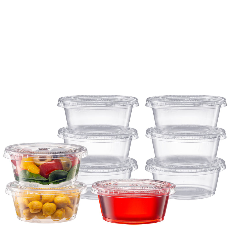 Pantry Value [Case of 2,000] 3.25 oz. Jello Shot Cups with Lids, Small Plastic Condiment Containers for Sauce, Salad Dressings, Ramekins, & Portion Control