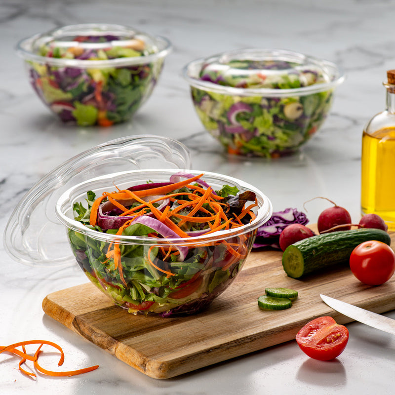 [Case of 150] 32 oz. Plastic Salad Bowls To-Go With Airtight Lids, Salad Containers