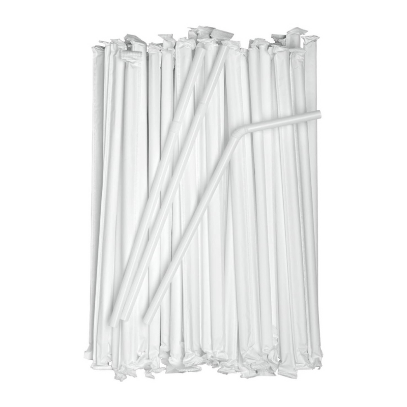 Individually Wrapped White Plastic Flexible Drinking Straws