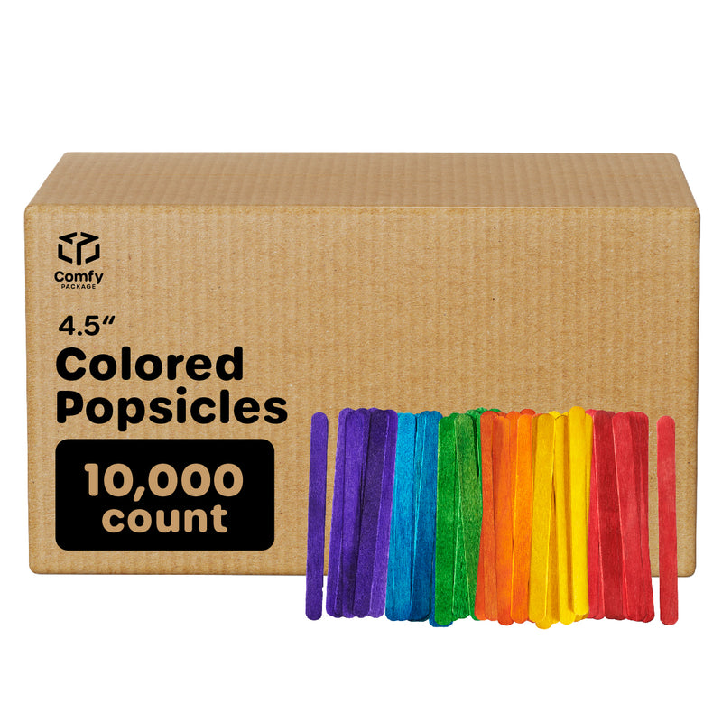 [Case of 10,000] Colored Popsicle Sticks for Crafts - 4.5 Inch Multi-Purpose Wooden Sticks