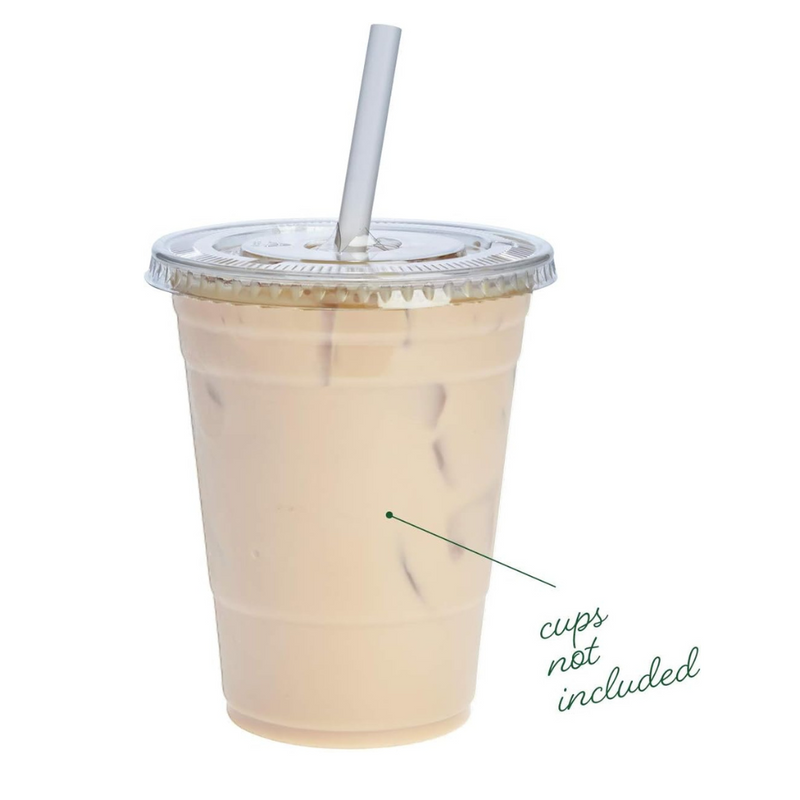 [Case of 1000] Crystal Clear PET Plastic Flat Lids With Straw Slot for 12, 16, 20 & 24 oz. Milkshake Cups