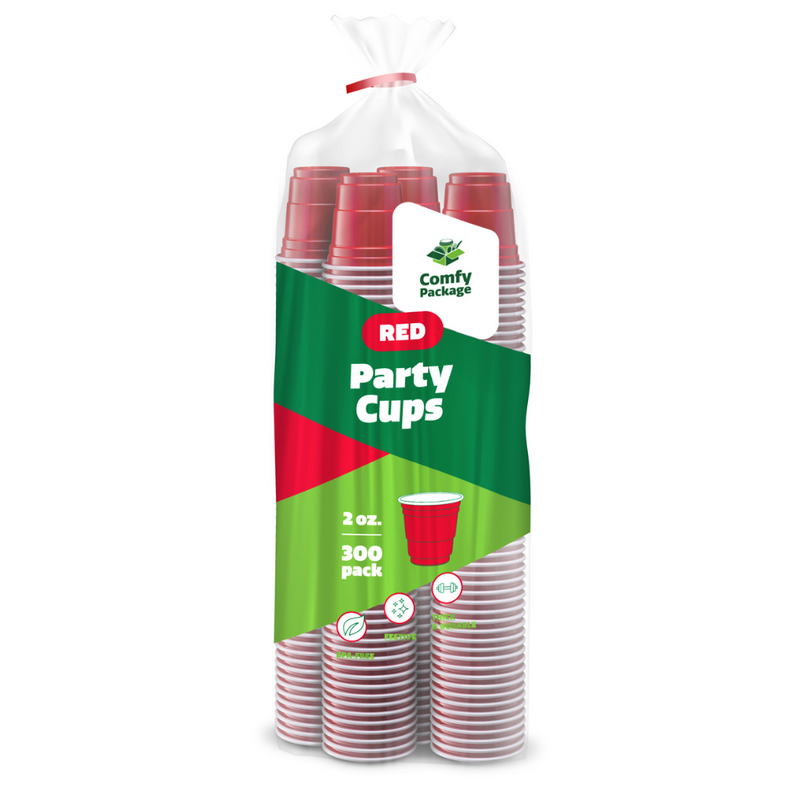 GUSTO [2 oz.] Mini Plastic Shot Glasses - Red Disposable Jello Shot Cups (Formerly Comfy Package)