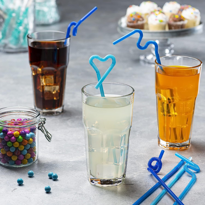 Long Flexible Disposable Plastic Drinking Straws - 10.02" High - Blue