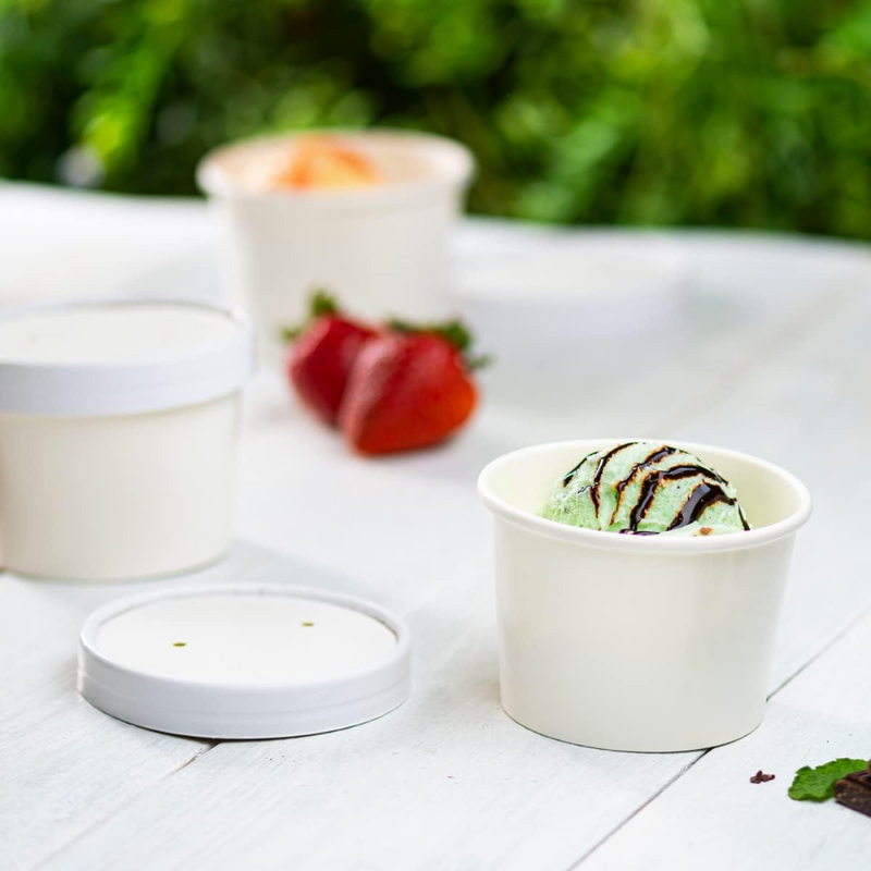 16 oz. Paper Food Containers With Vented Lids, To Go Hot Soup Bowls,  Disposable Ice Cream Cups, White