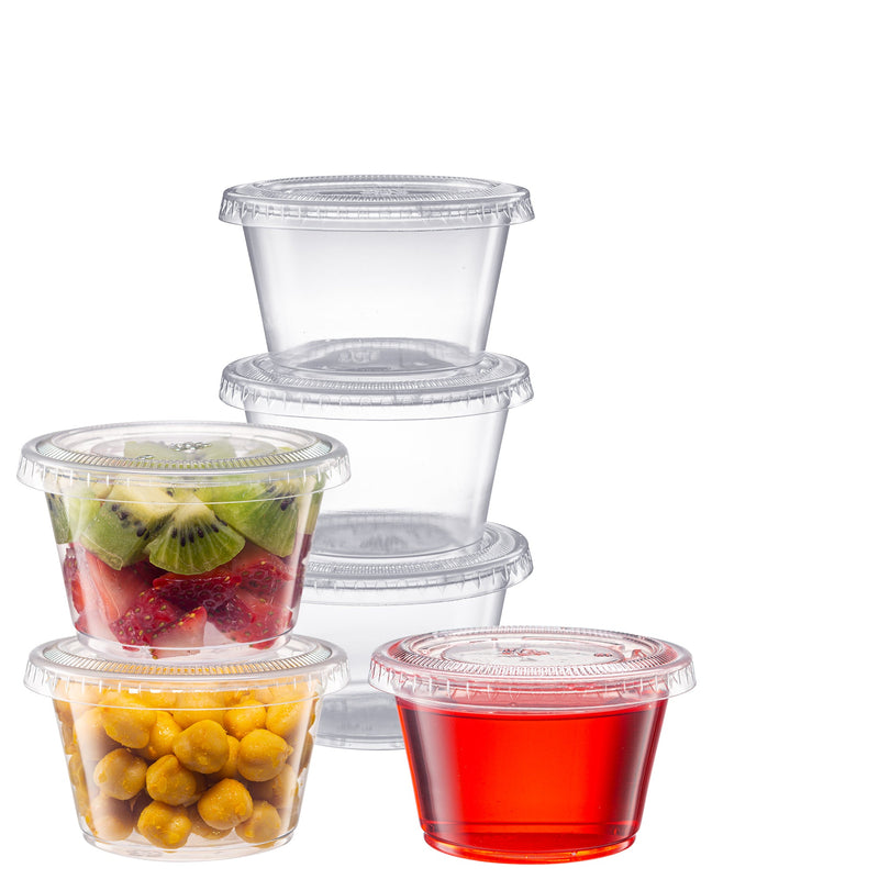 Pantry Value [Case of 2,000] 4 oz. Cups with Lids, Small Plastic Condiment Containers for Sauce, Salad Dressings, Ramekins, & Portion Control