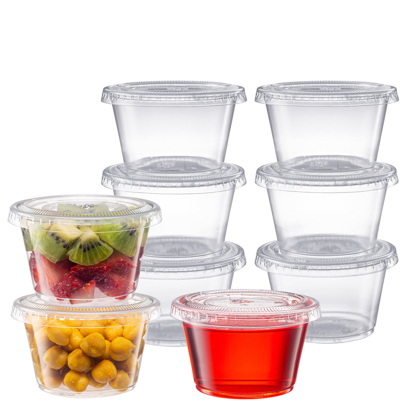 Pantry Value [Case of 2,000] 4 oz. Cups with Lids, Small Plastic Condiment Containers for Sauce, Salad Dressings, Ramekins, & Portion Control