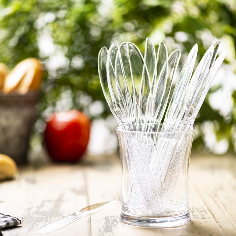 Heavyweight Disposable Clear Plastic Knives - Engraved Design