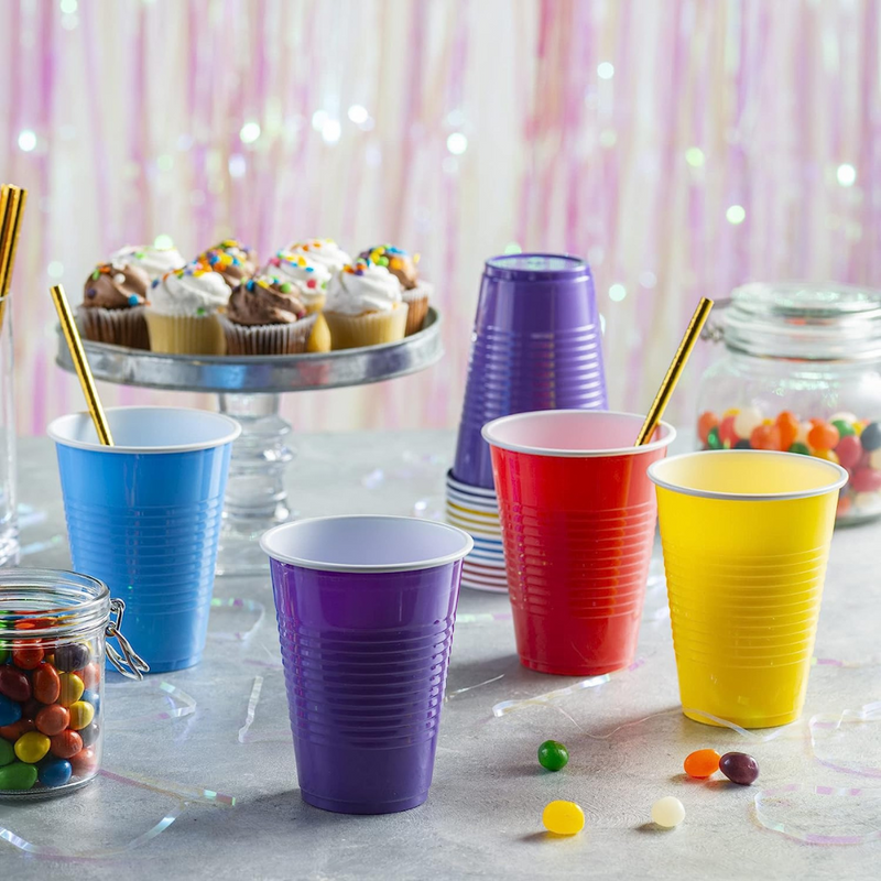 Disposable Party Plastic Cups 16 oz. Assorted Colors Drinking Cups