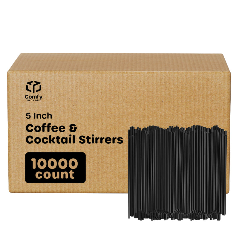 5 Inch Coffee & Cocktail Stirrers / Straws Disposable Plastic Sip Stir Sticks - Black