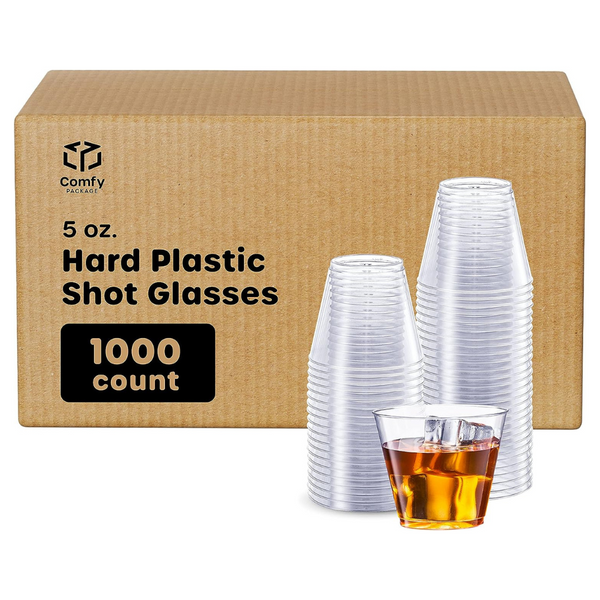 [Case of] Clear Hard Plastic Cups / Tumblers 5 oz. Squat Small Disposable Party Cocktail Glasses