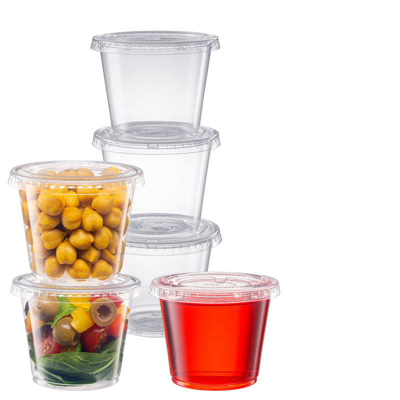 Pantry Value [Case of 2,000] 5.5 oz. Cups with Lids, Small Plastic Condiment Containers for Sauce, Salad Dressings, Ramekins, & Portion Control
