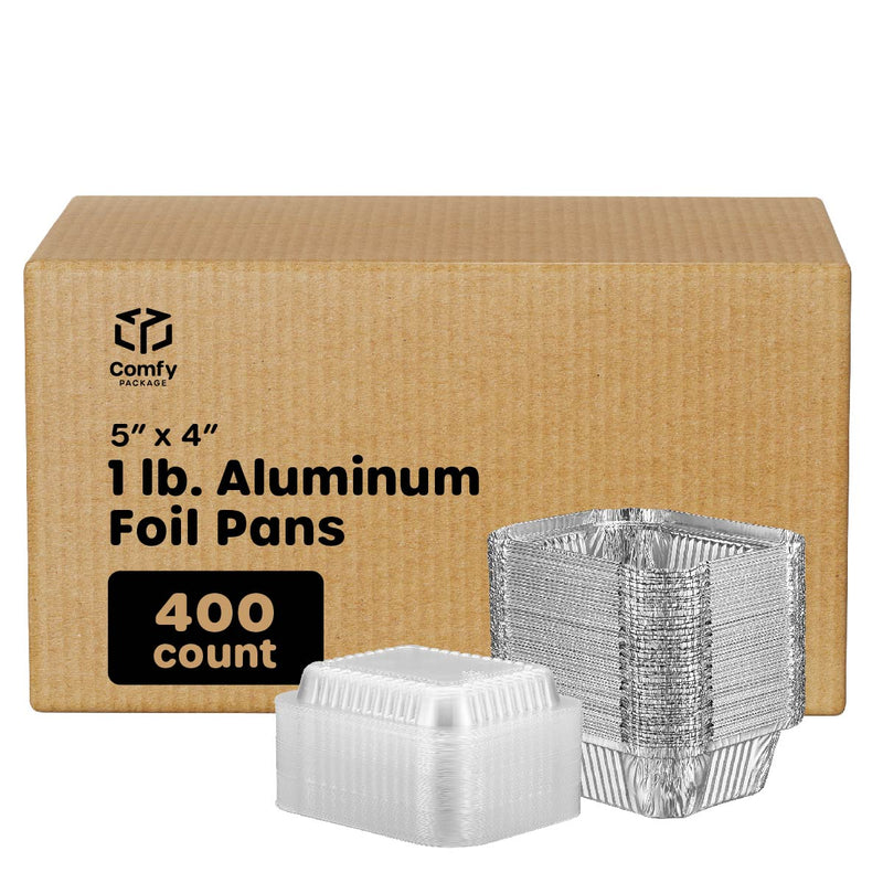 Comfy Package 1 lb. capacity, Disposable Aluminum Foil Pans, 5x4 Disposable Takeout Pans with Clear Plastic Dome Lids