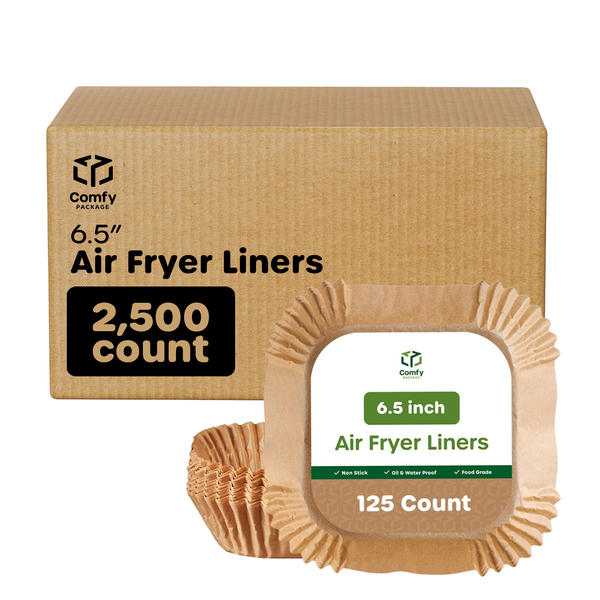 [Case of 2500] 6.5 Inch Disposable Square Air Fryer Liners, Non-Stick Parchment Paper Liners, Waterproof, Oil Resistance - Kraft