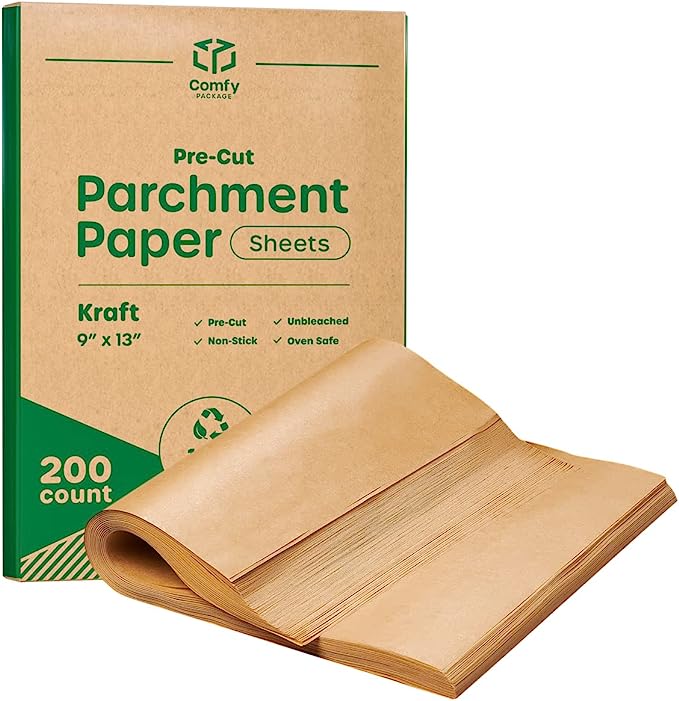 [9 x 13 Inch] Precut Baking Parchment Paper Sheets Unbleached Non-Stick Sheets for Baking & Cooking - Kraft