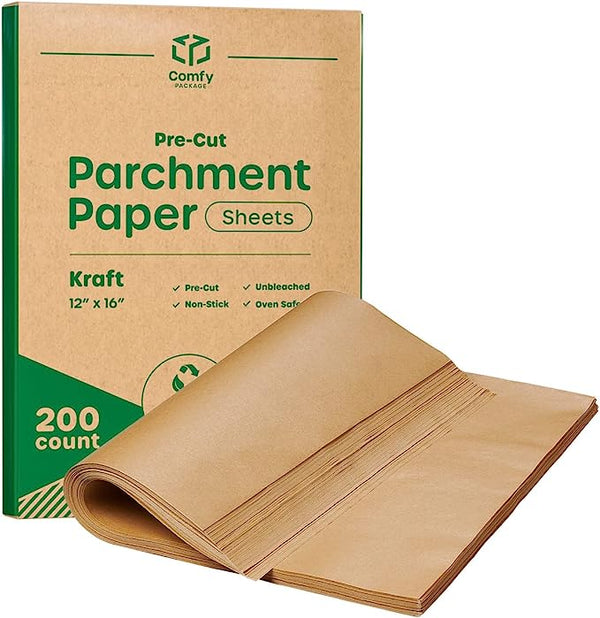 KOOC Premium 12x16 inch Parchment Paper Sheets, 50-Pack, Precut Unbleached Baking Paper - High Density & Compostable - Non-st