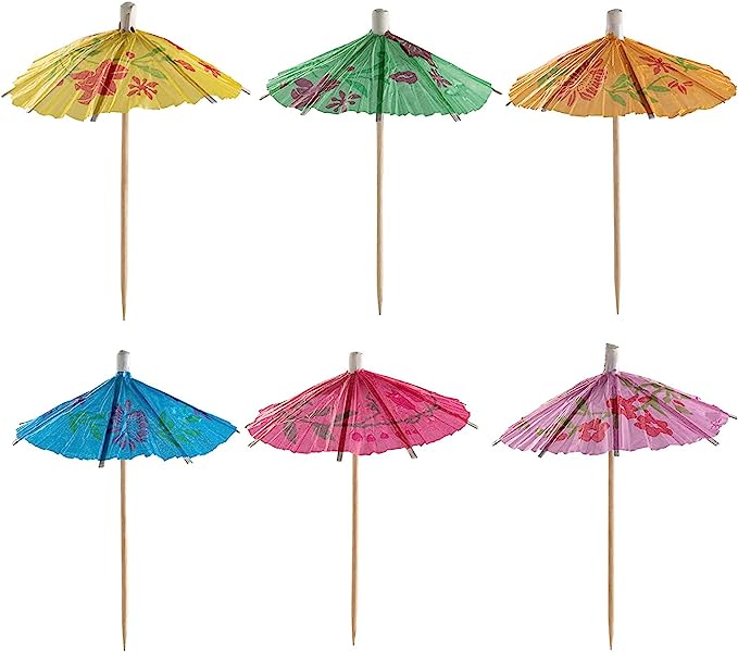 Umbrella Cocktail Drink Picks - Assorted Tropical Colors Party Toothpicks