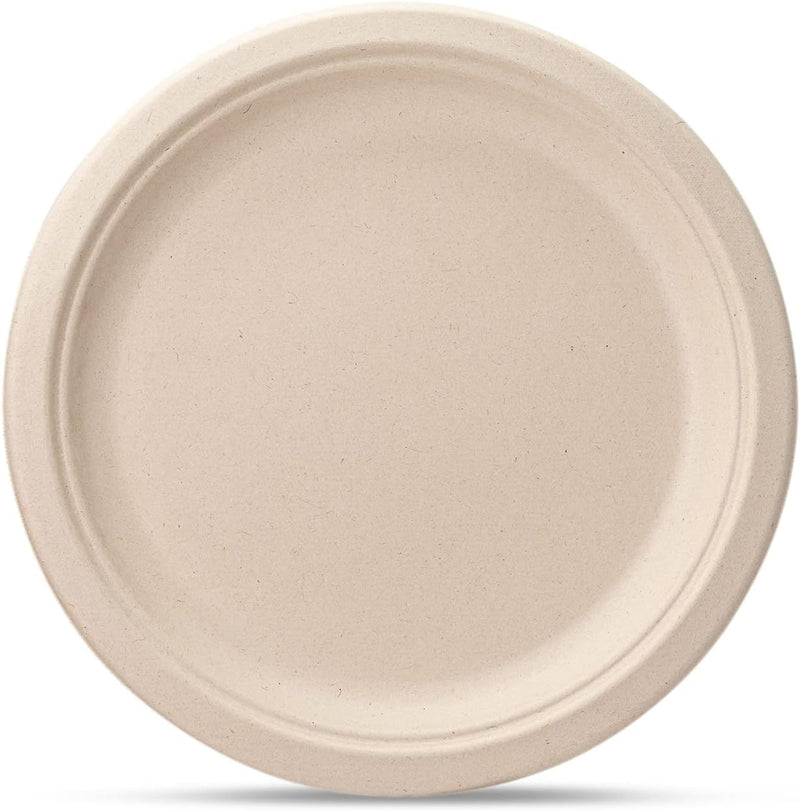100% Compostable 10 Inch Heavy-Duty Plates Eco-Friendly Disposable Sugarcane Paper Plates - Brown Unbleached