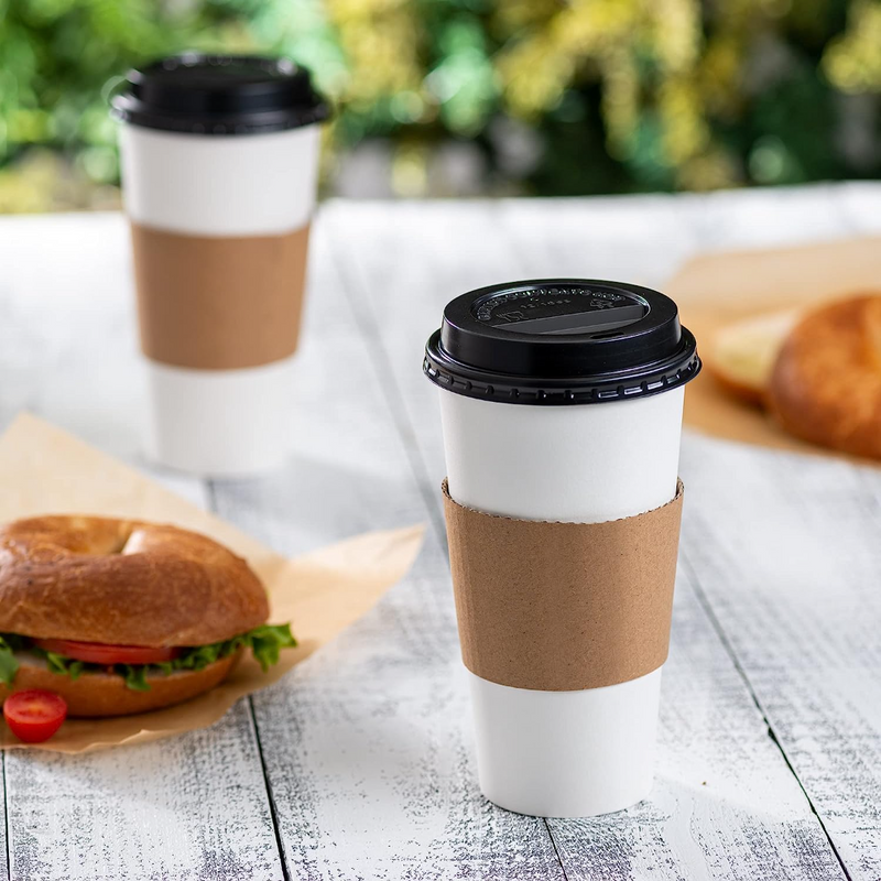 20 oz. Disposable Coffee Cups with Lids, Sleeves, Stirrers - To Go Paper Hot Cups