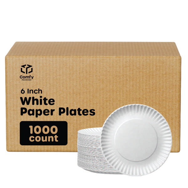 [Case of] 6 Inch Disposable White Uncoated Plates, Decorative Craft Paper Plates