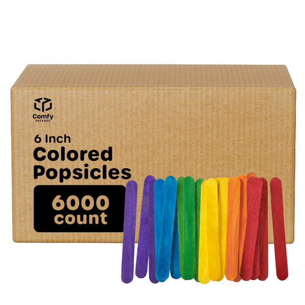 [Case of 6000] Colored Popsicle Sticks for Crafts - 6 Inch Jumbo Multi-Purpose Wooden Sticks