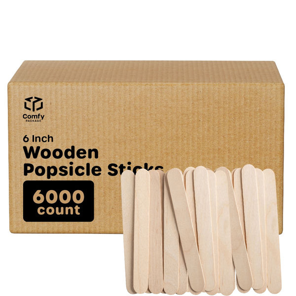[Case of 6000] Jumbo 6 Inch Wooden Multi-Purpose Popsicle Sticks ,Craft, ICES, Ice Cream, Wax, Waxing, Tongue Depressor Wood Sticks