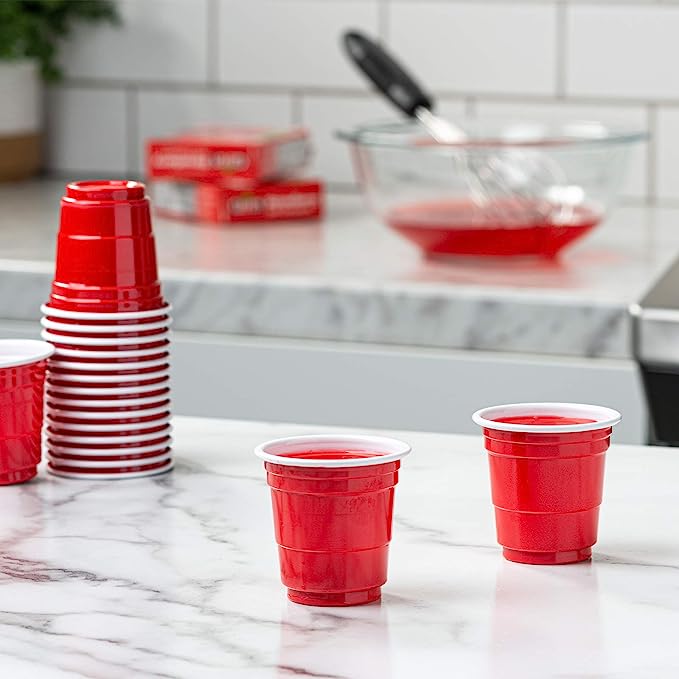 2 oz. Mini Plastic Shot Glasses - Red Disposable Jello Shot Cups