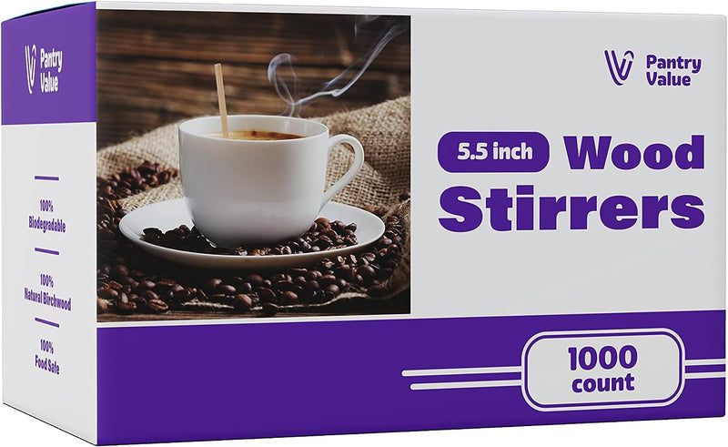 1000 Count 7.5 Inch Wooden Coffee Stirrers - Wood Stir Sticks