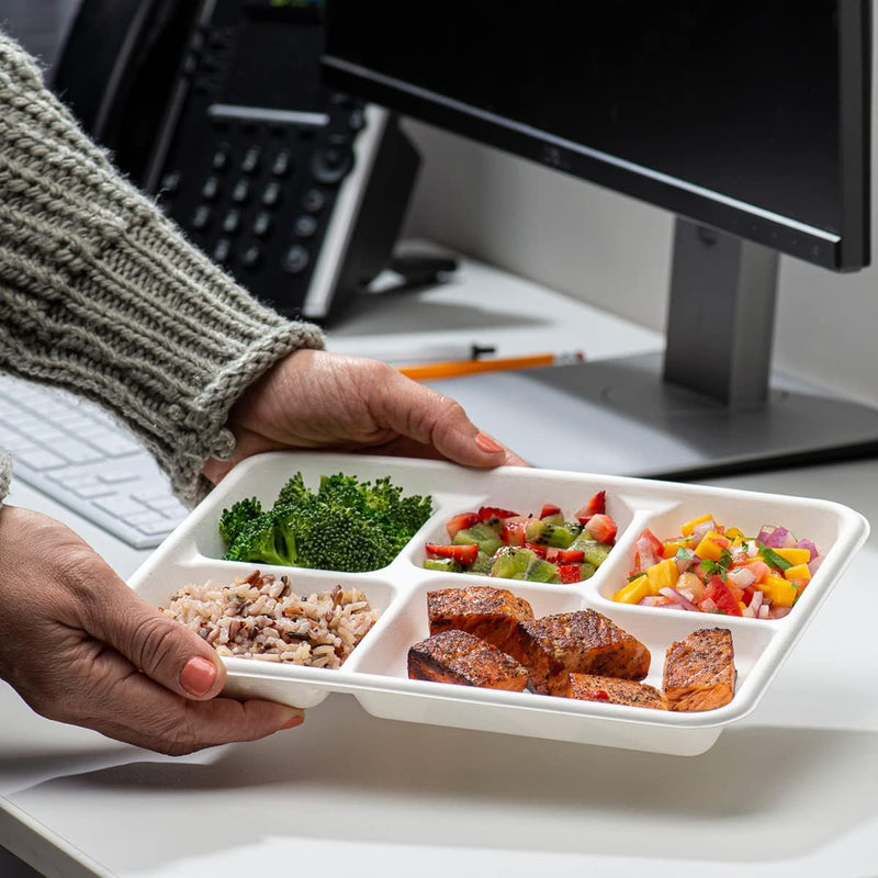 5 Compartment Meal Tray with Lid, 100?o Friendly, Biodegradable