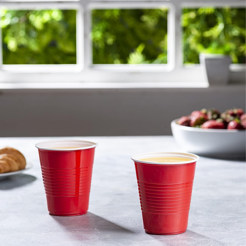 Disposable Party Plastic Cups 12 oz. Red Drinking Cups