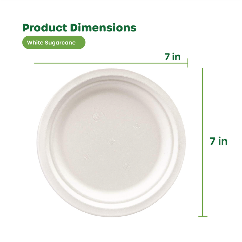 100% Compostable 7 Inch Heavy-Duty Plates Eco-Friendly Disposable Sugarcane Paper Plates