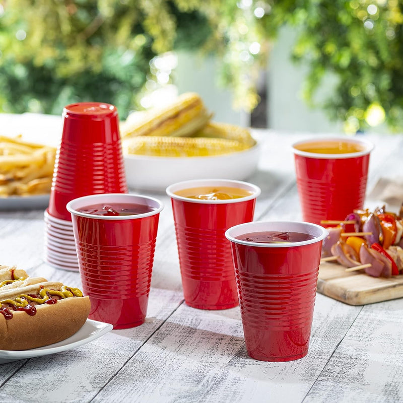 [Case of 1440] Disposable Party Plastic Cups 16 oz. Red Drinking Cups