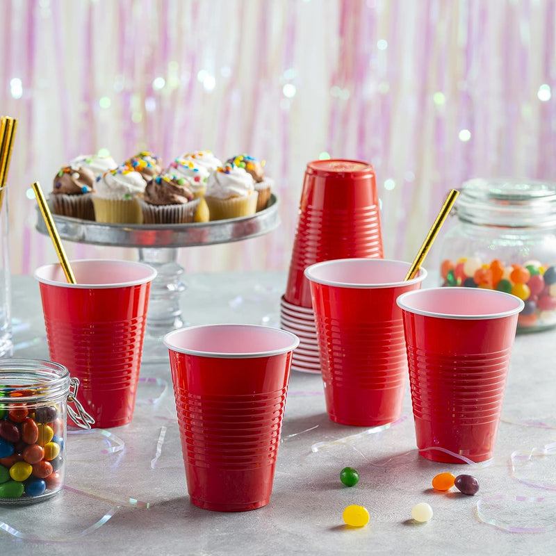 [Case of 1440] Disposable Party Plastic Cups 16 oz. Red Drinking Cups