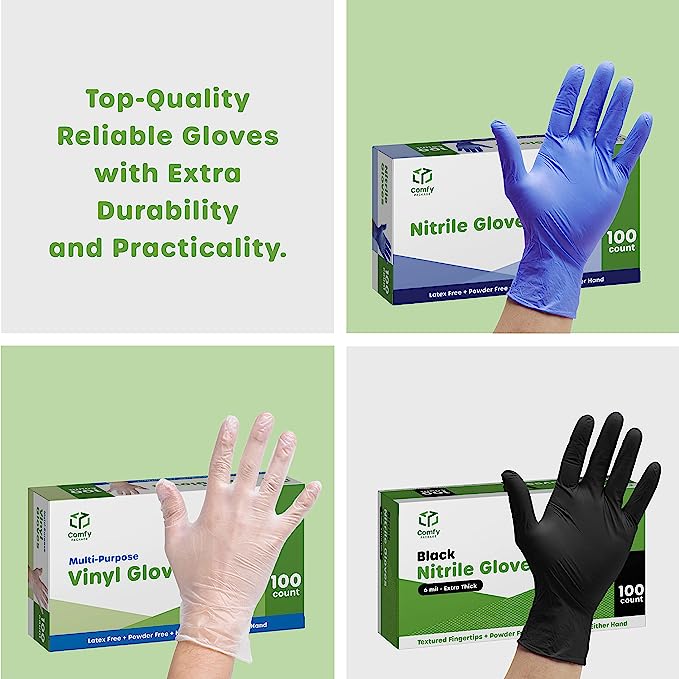 Synthetic Vinyl Blend Disposable Plastic Gloves Powder & Latex Free - Large