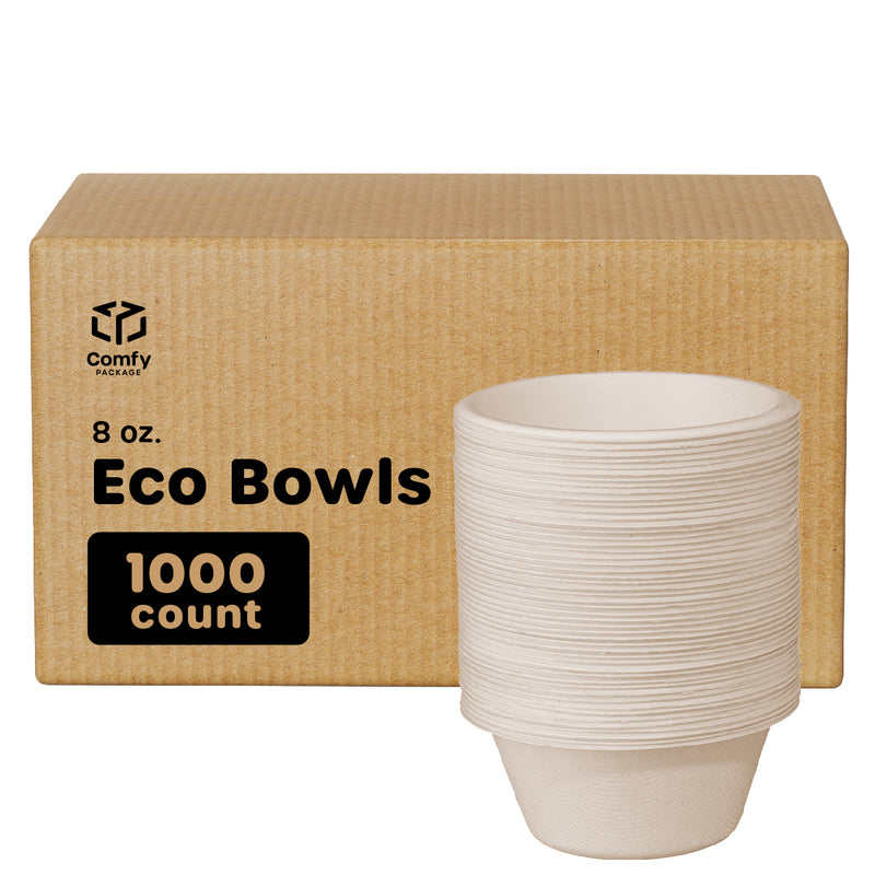 100% Compostable 8 oz. Heavy-Duty Paper Bowls Eco-Friendly Disposable Sugarcane - Kraft