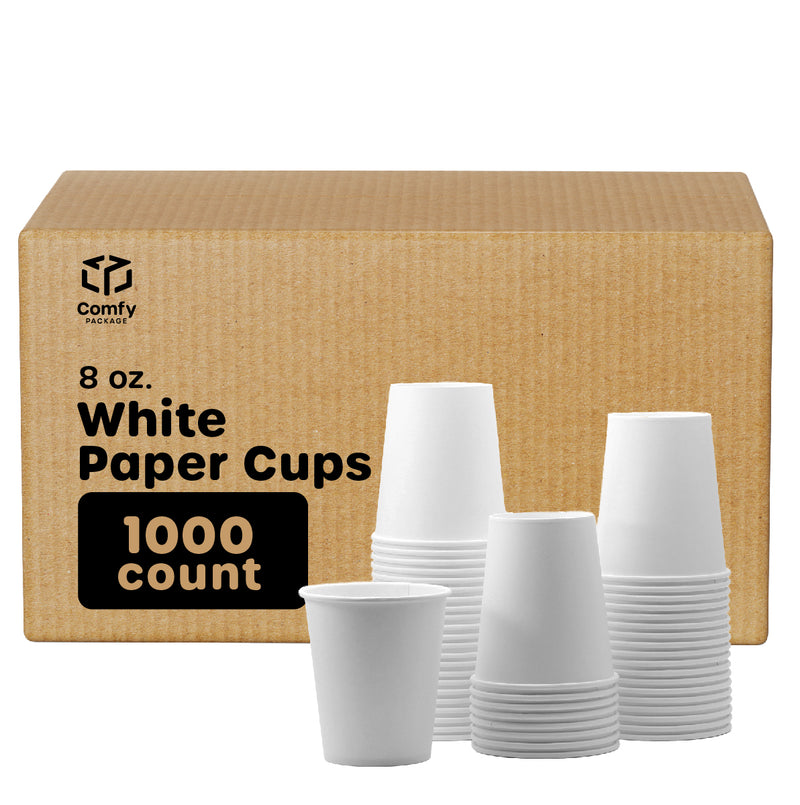 [Case of 1000] 8 oz. White Paper Hot Cups, Coffee Cups, Hot Cocoa Cups