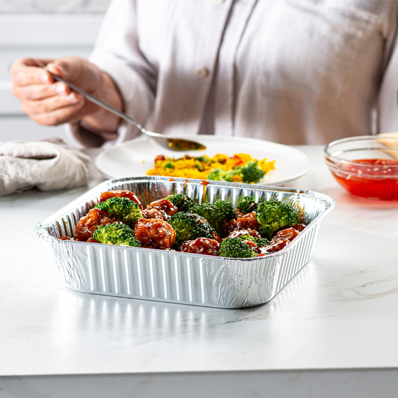 GUSTO 8x8 Square Foil Pans - Disposable Food Containers Perfect for Baking, Cooking, Heating, Storing, Broiling, Preparing Food (Without Lids)