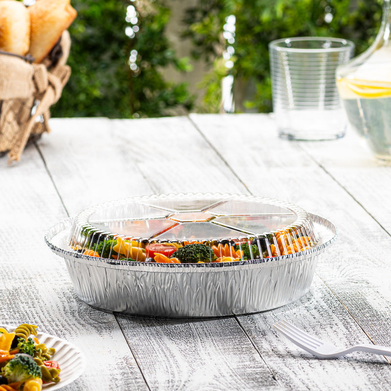 Comfy Package 9 Inch Disposable Round Aluminum Foil Pans with Clear Plastic Dome Lids, Great For Baking, Cooking, Storage, and Reheating