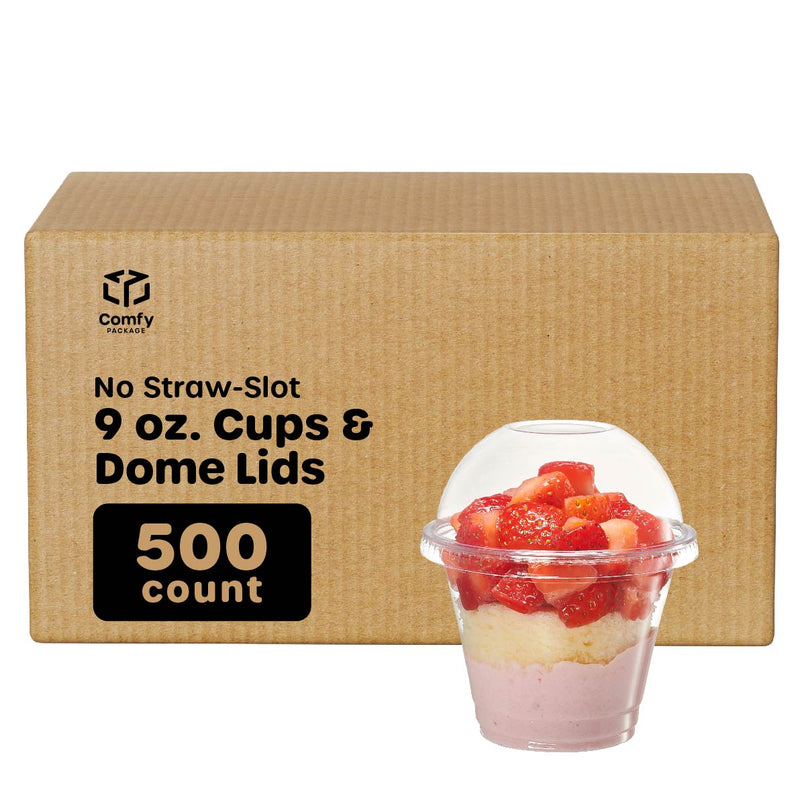 Comfy Package [50 Sets] 9 oz. Clear Plastic Cups With No Hole Dome Lids