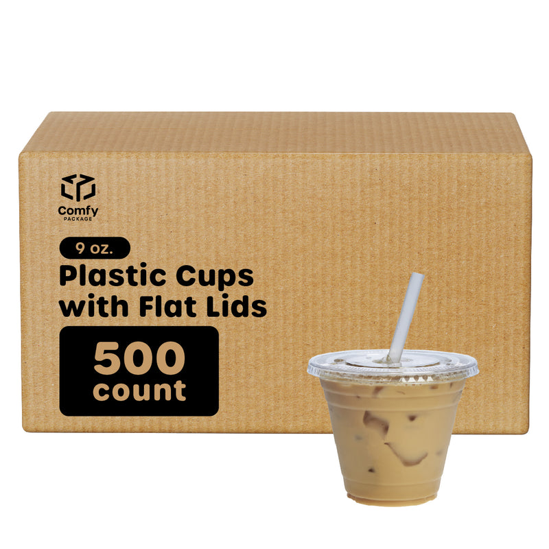 [9 oz.] Crystal Clear PET Plastic Cups With Lids